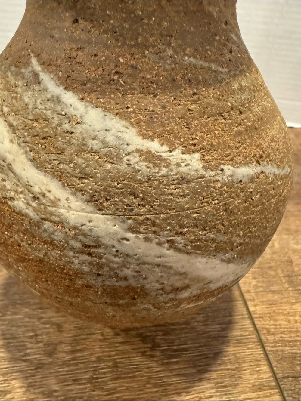 Small Handcrafted Studio Pottery Vase with Textured Brown & White Body